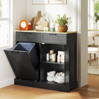 HOMCOM - armoire buffet à poubelle basculante 10 gallons avec tiroirs, panneau à rainures - noir-Deux tiroirs et une étagère réglable offrent une grande flexibilité de rangement 