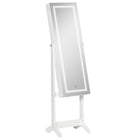 HOMCOM - Armoire à bijoux avec miroir verrouillable et lumière led - 18 po L x 14,25 po l x 59,75 po H - blanc-Miroir pleine longueur pour vous préparer, l’angle est réglable selon vos besoins 