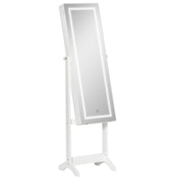 HOMCOM - Armoire à bijoux avec miroir verrouillable et lumière led - 18 po L x 14,25 po l x 59,75 po H - blanc-Miroir pleine longueur pour vous préparer, l’angle est réglable selon vos besoins 