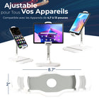 ShoppingAll - Support Tablette Portable Entièrement Réglable pour Téléphone/Tablette 4.7”-13” - Blanc-Construction robuste et durable - Fabriqué avec des matériaux de haute qualité, ce support offre une base stable pour votre appareil, assurant un maintien sécurisé pendant le travail, l’étude ou le visionnement de contenu.