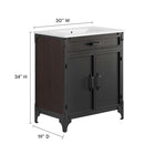Modway - Steamforge 30" Vanette de salle de bain - Blanc Noir-Charnières pivotantes