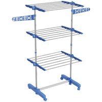 HOMCOM - Séchoir à vêtements pliable à 3 niveaux réglables - bleu-Avec 25,5 po (64,8 cm) d’espace pour le séchage des vêtements à l’intérieur 