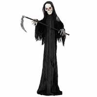 HOMCOM - Faucheuse animée grandeur nature 6 pi avec activation sonore tactile - noir-Une silhouette de faucheur avec une faux crée un point focal effrayant pour Halloween 