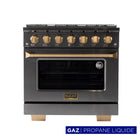 Kucht - 36 po Série KEG style professionnel au gaz, prête pour le propane - Gemstone-La cuisinière à six brûleurs comprend un brûleur double de 20 000 BTU avec fonction mijotage, un brûleur de 15 000 BTU, un brûleur de 12 000 BTU, deux brûleurs de 9 000 BTU et un brûleur de 6 000 BTU