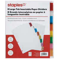 Staples - Intercalaires à onglets larges et amovibles - 8 onglets - Colorés-Onglets insérables