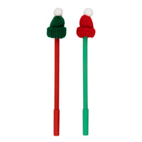 General Supply Goods + Co - Stylos gel noir avec chapeaux d’hiver - 0,5 mm - Paquet de 4-Ensemble de 4 stylos gel à encre noire avec chapeaux festifs en tricot