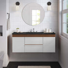 Modway - Render Fixation murale de 48" Vanette de salle de bain - Noyer blanc Noir-MDF et panneau de particules