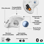 Logitech - Souris trackball sans fil Ergo M575S - Blanc cassé-Connexion facile, autonomie longue durée: connectez votre souris ergonomique sans fil via Bluetooth ou le récepteur USB Logi Bolt inclus, profitez d'une autonomie allant jusqu'à 18 mois (piles AA incluses) 
