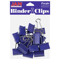 JAM Paper - Pinces à reliure colourées - taille moyenne - 32 mm (1 1/4 po) - pinces à reliure violettes - paquet de 15-Couleur : Violet | Fabriqué en acier trempé pour une tenue extra forte