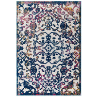 Modway - Reflect Treillis floral orné de primevère Tapis intérieur/extérieur de 8 pi l x 10 pi L - Ivoire Bleu foncé Multicolore-Tapis floral en treillis vintage vieilli et orné