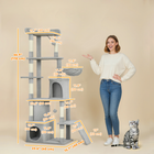 PawHut arbre à chat, grande tour pour chat 67 po avec 7 poteaux à griffer - gris clair-Base large renforcée et sangle anti-basculement pour éviter les mouvements et garantir la sécurité  
