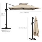 Outsunny - Parasol carré déporté de terrasse avec rotation à 360° - 10 pi - kaki-Baleines en aluminium avec 8 entretoises pour plus de solidité et de stabilité