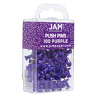 JAM Paper - Punaises colourées - violettes - paquet de 100-Taille : Standard (environ 2,5 cm) | Pointe en acier : idéale pour épingler des notes sur des tableaux en liège et des cabines