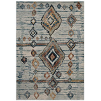Modway - Jenica Diamant abstrait tribal marocain vieilli Tapis de comédie 8 pi l x 10 pi L - Argent, bleu, beige et brun-Tapis abstrait marocain marocain vieilli