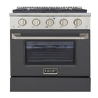 Kucht - 30 po Série KNG Cuisinière Pro Style au gaz propane - Acier inoxydable/Gris ciment-Cuisez et pâtissez comme un pro grâce au four à convection extra-grand offrant une capacité de 4,2 pi³, une configuration à cinq grilles et une vaste fenêtre d’observation