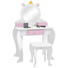 Qaba - Coiffeuse enfant avec miroir et tabouret - Motif licorne - Blanc-Colour: White and pink 