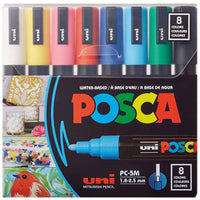 Posca - Marqueurs de peinture à base d'eau - Pointe moyenne réversible (1,8-2,5 mm) - Couleurs assorties - paquet de 8-Marqueurs de peinture à base d'eau adaptés à la plupart des projets artistiques et artisanaux sur plus de 50 surfaces, y compris le bois, le verre, le métal, le plastique, la céramique, le cuir et plus encore.