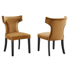 Modway - Curve Performance Velvet Chaises de salle à manger Ensemble de 2 - Cognac-Cadre en bois massif
