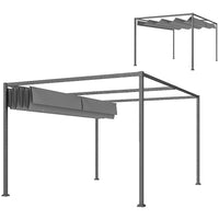 Outsunny - Pergola de patio avec auvent rétractable - 13 pi x 10 pi - gris foncé-Cadre en métal avec revêtement en poudre offrant une résistance supérieure et une grande stabilité 
