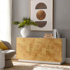 Modway - Abel 59 pouces Burl Wood Buffet de buffet TV, Burl blanc blanchi-Charnières à fermeture douce