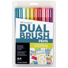 Tombow - Stylos à double pointe, couleurs tropicales, paq./10-10 stylos feutre aux couleurs « tropicales » variées, dans un étui en plastique