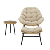 Manhattan Comfort - Ensemble moderne de 3 pièces Benson pour patio avec fauteuils à bascule - Crème-Ensemble de conversation d'extérieur moderne 3 pièces avec 1 fauteuil, 1 repose-pieds et 1 table d'appoint