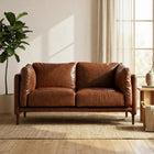HOMCOM - Canapé d’amour 59 po en cuir PU avec assise large - brun-Des coussins épais remplis de mousse originale haute densité et de coton doux garantissent un soutien moelleux   