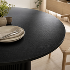 HOMCOM - Table à manger ronde 47 po avec base à piédestal cannelé pour 4-6 personnes - grain de bois noir-Le montage rapide permet une installation sans tracas et un gain de temps 