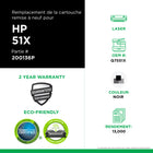 CIG - Cartouche de toner Q7551X HP 51X remise à neuf - rendement élevé - noir- Écologique : Remanufacturé à partir d'une cartouche HP originale recyclée