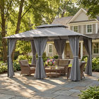 Outsunny - Pavillon de terrasse 10 pi l x 13 pi L avec rideaux - gris foncé-Les rideaux amovibles à fermeture éclair s’adaptent pour créer un espace privé ou aéré