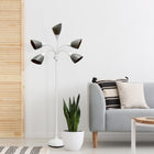 Simple Designs - Lampe de sol blanche à col de cygne réglable, 5 lampes, abat-jour gris-5 ampoules type A à base moyenne 60W (non incluses)