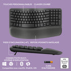 Logitech - MK670 Combo, clavier Wave Keys ergonomique sans fil avec souris sans fil - Graphite - Français-Travaillez plus confortablement, à votre façon: modifiez les raccourcis de votre clavier Wave Keys via l’application Logi Options+ pour gagner du temps et travailler efficacement