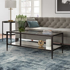Hudson&Canal - Table basse rectangulaire Hera 45" de largeur avec étagère miroir - Bronze noirci-Une finition en bronze noirci fabriquée à la main est appliquée sur le cadre en acier
