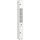 Kleankin - Armoire de rangement de salle de bain avec étagères et porte-papier toilette - blanc brillant-Quatre étagères ouvertes et deux armoires à deux niveaux organisent soigneusement vos serviettes, linge et autres essentiels de salle de bain 