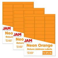 JAM Paper Étiquettes postales de couleur néon fluorescent, 1 x 2 5/8 po, orange néon, 360/paquet-Taille : 2 x 4 po
