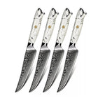 Minimal - Ensemble de couteaux à steak Damascus White Stone de 4 pièces, service pour 4 personnes-Acier Damas forgé 67 couches avec noyau en acier VG10