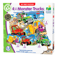 University Games - The Learning Journey My First Puzzle: 4-in-a-box: Monster Trucks -  Jeu d’Association Amusant Sur Le Thème Des Monster Trucks - Puzzle De Reconnaissance Des Monster Trucks Pour Enfants-Développe les compétences tactiles, motrices, de réflexion et d’apprentissage