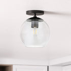 Hudson&Canal - Plafonnier semi-encastré Bartlett , 23 cm de large, avec abat-jour en verre - Noir mat/transparent-Une finition noire mate artisanale est appliquée à la base en métal du globe