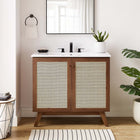 Modway - Soma 36" Vanette de salle de bain - Blanc noyer-Poignées de porte en métal