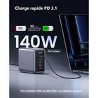 UGREEN - Chargeur de bureau Nexode 300 W 5 ports GaN USB-C/USB-A PD-Double puce GaNFast III et technologie Thermal Guard : Grâce à ses deux puces GaNFast III intégrées, ce chargeur fournit une énergie puissante de manière efficace. La technologie exclusive Thermal Guard de UGREEN surveille les niveaux de chaleur et optimise le refroidissement, réduisant le gaspillage d’énergie tout en minimisant la génération de chaleur pour une expérience de recharge plus sécuritaire et écologique.