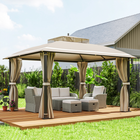 Outsunny - Pavillon d’extérieur 10 pi l x 12 pi L, double toit avec moustiquaire et rideaux-Les rideaux assurent la confidentialité et réduisent l'éblouissement du soleil de tous les côtés