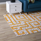 Modway - Nahia Labyrinthe géométrique Tapis de comédie 8 pi l x 10 pi L - Ivoire gris clair et jaune banane-Protéger les planchers de la circulation ou des meubles