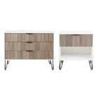 Manhattan Comfort - Dumbo table de chevet moderne 1 tiroir et commode 3 tiroirs - blanc et gris rustique - ensemble de 2-Commode de chambre moderne-contemporaine avec une touche de glamour Ensemble comprenant 1 commode standard et 1 table de nuit 1.0