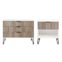 Manhattan Comfort - Dumbo table de chevet moderne 1 tiroir et commode 3 tiroirs - blanc et gris rustique - ensemble de 2-Commode de chambre moderne-contemporaine avec une touche de glamour Ensemble comprenant 1 commode standard et 1 table de nuit 1.0
