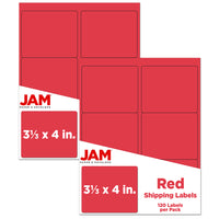 JAM Paper Étiquettes postales, 4 x 3 1/3 po, papier kraft rouge, 6 par page, 240 par paquet-Rouge