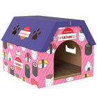 PawHut - Maison griffoir 2-en-1 pour chat avec tapis à griffer et herbe - rose-Combine une maison pour chat et un griffoir, offrant un espace de jeu et de repos confortable 