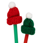 General Supply Goods + Co - Stylos gel noir avec chapeaux d’hiver - 0,5 mm - Paquet de 4-Comprend des mini-capuchons en tricot doux aux couleurs inspirées de l’hiver