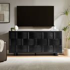 Modway - Foundry Design tissé Armoire de rangement buffet - 71 po - Noir-Loquets magnétiques pour portes