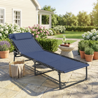 Outsunny - Chaise longue pliante - chaise longue avec appui-tête - bleu foncé-Fabriqué avec un cadre en acier peint par poudrage