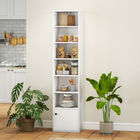HOMCOM - Bibliothèque 7 niveaux avec étagère réglable et armoire - blanc-Inclut un kit anti-basculement pour fixation murale pour plus de sécurité 